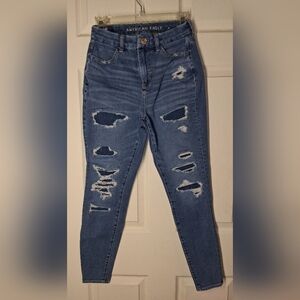 American Eagle Outfitters Distressed Skinny Jeans - Classic Blue